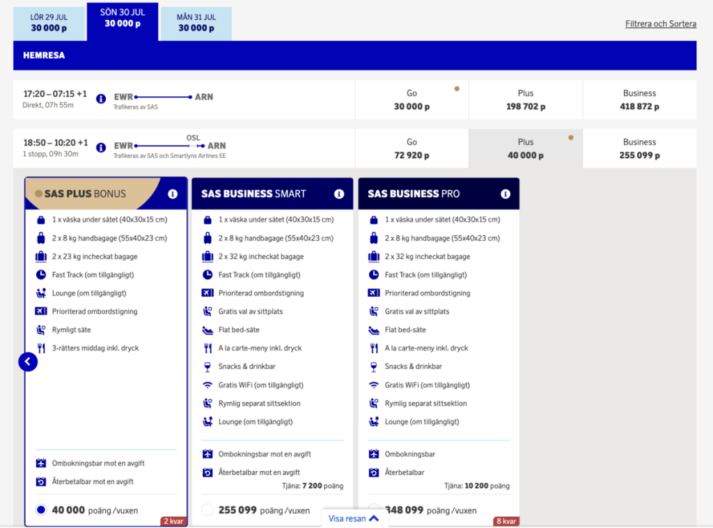 SAS New York to Stockholm - July 2023