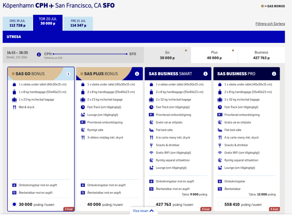 SAS Copenhagen to San Francisco - July 2023