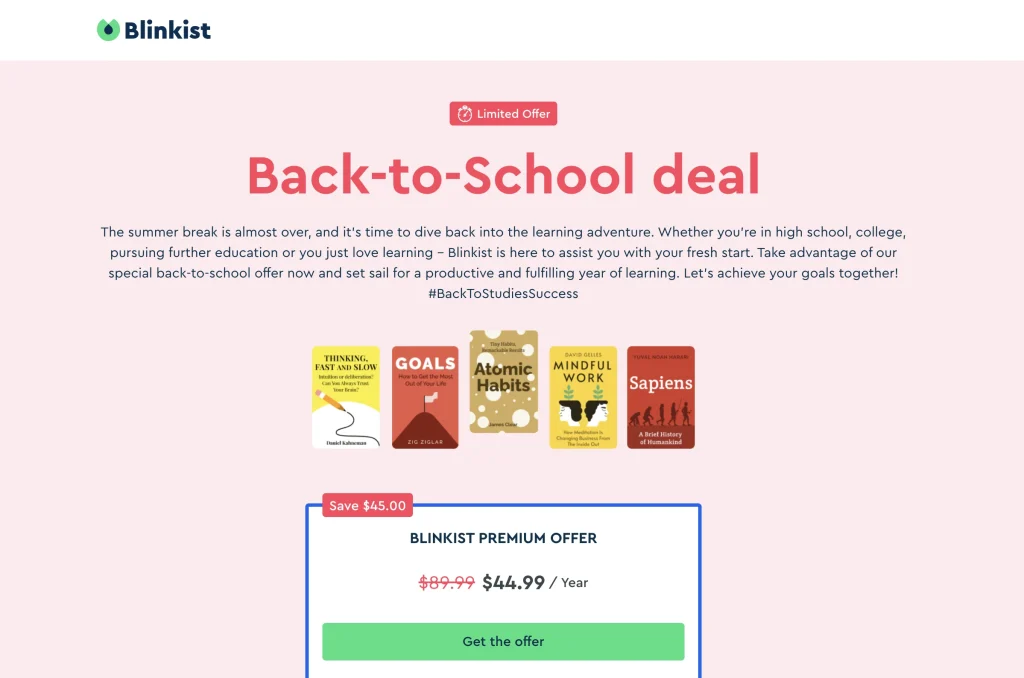 Blinkist Back To School Deal: Get 50% OFF Before September 15th.