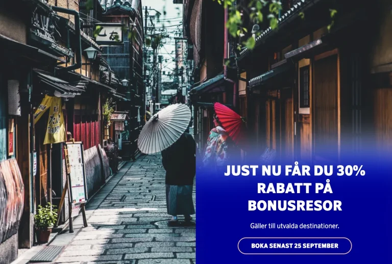 SAS EuroBonus Discount on Point Trips: 30% off on SAS Go to Asia and The United States