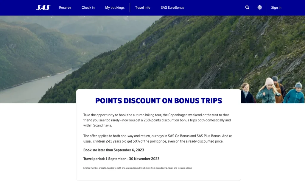 SAS Discount on Bonus Trips (September 2023)