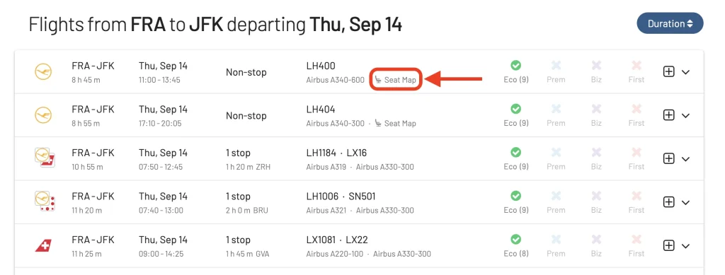 AwardFares Seat Maps