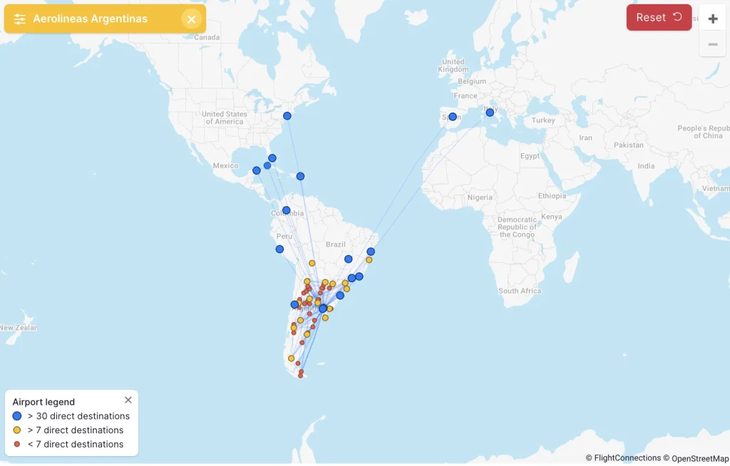 FlightConnections Airline map: Aerolineas Argentinas
