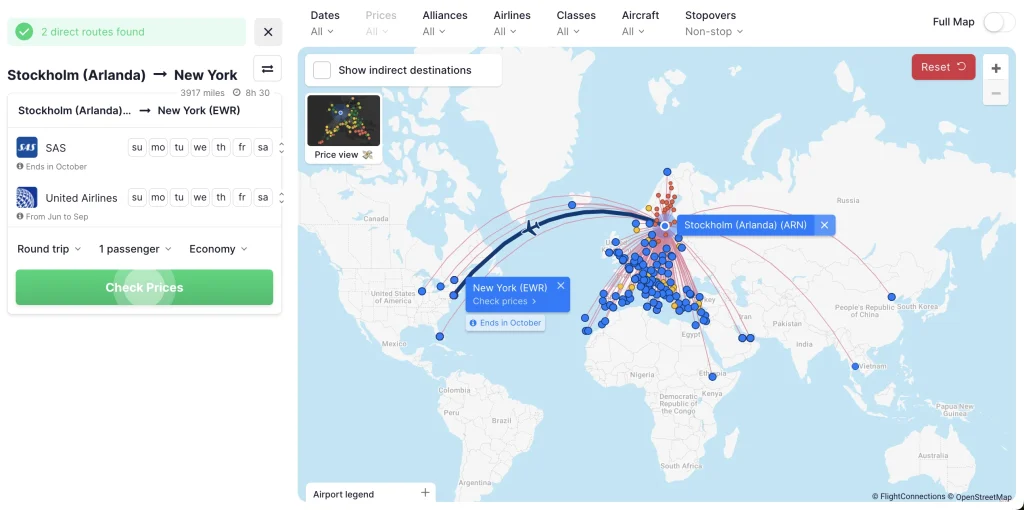 FlightConnections Stockholm to New York