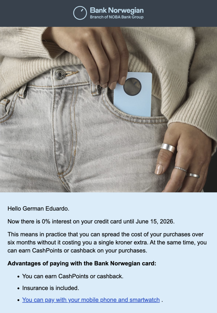 Bank Norwegian 0% Interest until June 2026